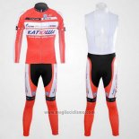 2012 Abbigliamento Ciclismo Katusha Bianco e Arancione Manica Lunga e Salopette