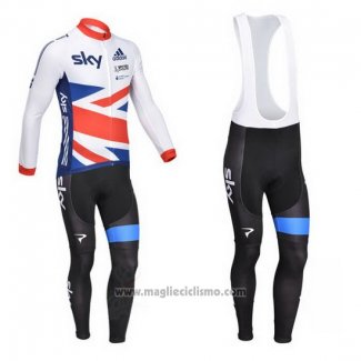 2013 Abbigliamento Ciclismo Sky Campione Regno Unito Bianco e Nosso Manica Lunga e Salopette