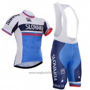 2013 Abbigliamento Ciclismo Slovacchia Bianco e Blu Manica Corta e Salopette