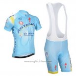 2014 Abbigliamento Ciclismo Astana Azzurro Manica Corta e Salopette