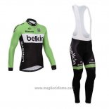 2014 Abbigliamento Ciclismo Belkin Verde e Nero Manica Lunga e Salopette