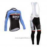 2014 Abbigliamento Ciclismo Bianchi Nero e Celeste Manica Lunga e Salopette