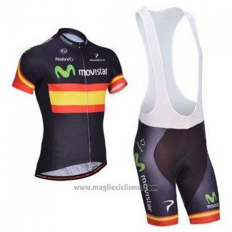 2014 Abbigliamento Ciclismo Movistar Campione Spagna Manica Corta e Salopette