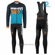 2016 Abbigliamento Ciclismo Scott Nero e Blu Manica Lunga e Salopette