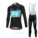 2018 Abbigliamento Ciclismo Sky Nero e Blu Manica Lunga e Salopette