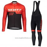 2019 Abbigliamento Ciclismo Scott Nero Rosso Manica Lunga e Salopette