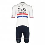 2022 Abbigliamento Ciclismo British Champion Ineos Blu Bianco Manica Corta e Salopette