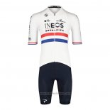 2022 Abbigliamento Ciclismo British Champion Ineos Blu Bianco Manica Corta e Salopette