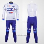 2012 Abbigliamento Ciclismo FDJ Bianco e Celeste Manica Lunga e Salopette