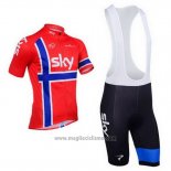 2013 Abbigliamento Ciclismo Sky Campione Norvegia Blu e Rosso Manica Corta e Salopette