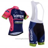 2015 Abbigliamento Ciclismo Lampre Merida Rosa e Blu Manica Corta e Salopette