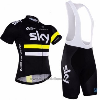 2016 Abbigliamento Ciclismo Sky Giallo e Nero Manica Corta e Salopette