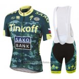 2016 Abbigliamento Ciclismo Tinkoff Saxo Bank Giallo e Verde Manica Corta e Salopette