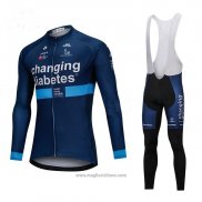 2018 Abbigliamento Ciclismo Changing Diabetes Blu Manica Lunga e Salopette