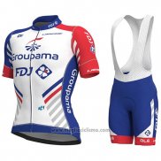 2018 Abbigliamento Ciclismo Groupama FDJ PRS Bianco e Blu Manica Corta e Salopette