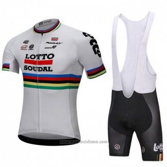 2018 Abbigliamento Ciclismo UCI Mondo Campione Lotto Soudal Bianco Manica Corta e Salopette