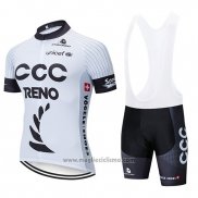 2019 Abbigliamento Ciclismo CCC Bianco Nero Manica Corta e Salopette