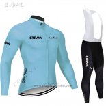 2019 Abbigliamento Ciclismo STRAVA Celeste Manica Lunga e Salopette