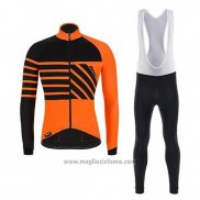 2020 Abbigliamento Ciclismo Santini Svolta Arancione Nero Manica Lunga e Salopette