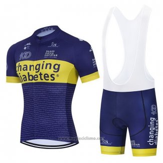 2021 Abbigliamento Ciclismo Novo Nordisk Blu Giallo Manica Corta e Salopette