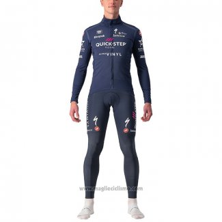 2022 Abbigliamento Ciclismo Deceuninck Quick Step Spento Blu Manica Lunga e Salopette