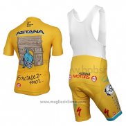 2014 Abbigliamento Ciclismo Astana Giallo Manica Corta e Salopette