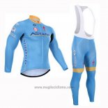 2015 Abbigliamento Ciclismo Astana Azzurro Manica Lunga e Salopette
