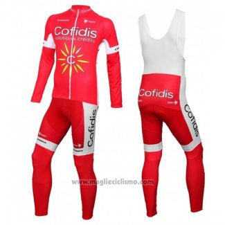 2016 Abbigliamento Ciclismo Cofidis Bianco e Rosso Manica Lunga e Salopette