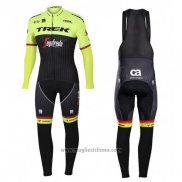 2017 Abbigliamento Ciclismo Trek Segafredo Nero e Giallo Manica Lunga e Salopette