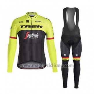 2017 Abbigliamento Ciclismo Trek Segafredo Verde e Nero Manica Lunga e Salopette