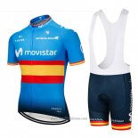 2018 Abbigliamento Ciclismo Movistar Champions Spagna Blu Manica Corta e Salopette
