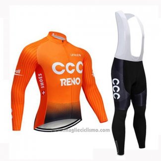 2019 Abbigliamento Ciclismo CCC Arancione Manica Lunga e Salopette