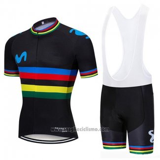 2019 Abbigliamento Ciclismo UCI Mondo Campione Movistar Nero Manica Corta e Salopette