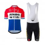 2020 Abbigliamento Ciclismo Jumbo Visma Rosso Bianco Blu Manica Corta e Salopette