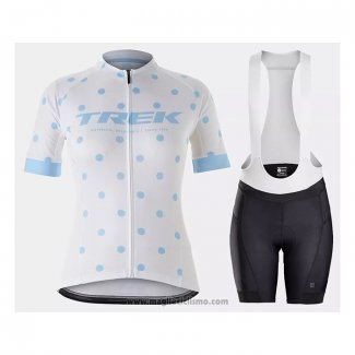 2021 Abbigliamento Ciclismo Donne Trek Bianco Azzurro Manica Corta e Salopette