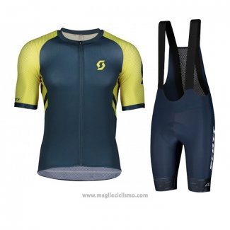 2021 Abbigliamento Ciclismo Scott Giallo Spento Blu Manica Corta e Salopette