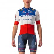 2022 Abbigliamento Ciclismo Deceuninck Quick Step Blu Bianco Rosso Manica Corta e Salopette