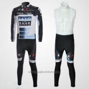 2010 Abbigliamento Ciclismo Saxo Bank Nero e Bianco Manica Lunga e Salopette