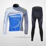 2011 Abbigliamento Ciclismo Shimano Blu e Grigio Manica Lunga e Salopette
