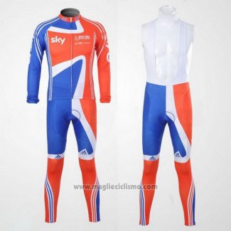 2012 Abbigliamento Ciclismo Sky Campione Regno Unito Arancione e Blu Manica Lunga e Salopette