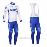 2013 Abbigliamento Ciclismo FDJ Bianco e Celeste Manica Lunga e Salopette