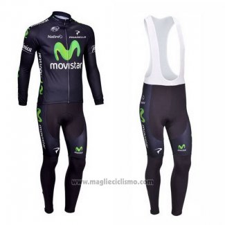 2013 Abbigliamento Ciclismo Movistar Nero Manica Lunga e Salopette