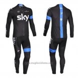 2013 Abbigliamento Ciclismo Sky Blu e Nero Manica Lunga e Salopette