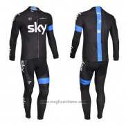 2013 Abbigliamento Ciclismo Sky Blu e Nero Manica Lunga e Salopette