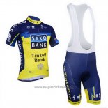 2013 Abbigliamento Ciclismo Tinkoff Saxo Bank Blu e Giallo Manica Corta e Salopette