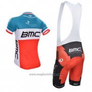 2014 Abbigliamento Ciclismo BMC Campione Italia Blu e Arancione Manica Corta e Salopette