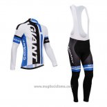 2014 Abbigliamento Ciclismo Giant Bianco e Celeste Manica Lunga e Salopette