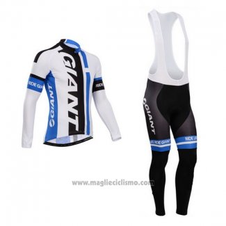 2014 Abbigliamento Ciclismo Giant Bianco e Celeste Manica Lunga e Salopette