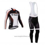 2014 Abbigliamento Ciclismo Giant Bianco e Nero Manica Lunga e Salopette