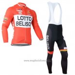 2014 Abbigliamento Ciclismo Lotto Belisol Arancione Manica Lunga e Salopette